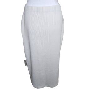 New Free People Maxi Pencil Skirt Side Slit Knit Womens Size L Ivory Ecru
